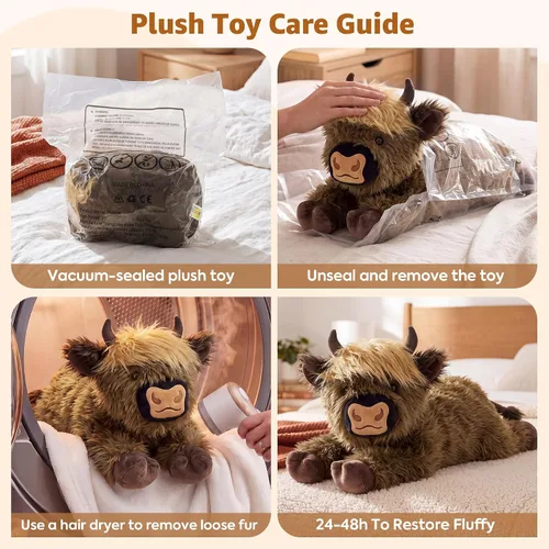 Vista 9 de Onsoyours - Animales de peluche originales de vaca de las tierras altas con peso de 3.35 libras, 20 pulgadas, grandes para microondas para aliviar