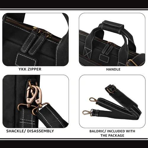 Vista 4 de LEATHER VILLAGE 16" Bolsa de Mensajero para Laptop de Cuero para Hombres - Bolso de Hombro de Cuero para Viaje y Oficina - Negro