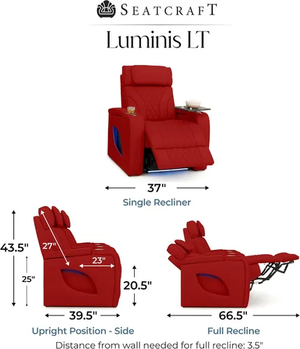 Vista 2 de Seatcraft Luminis LT - Asiento de cine en casa, reclinable, color rojo