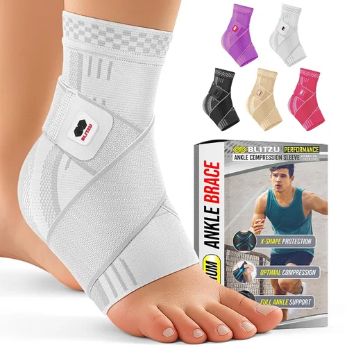 Vista 13 de BLITZU Tobillera para mujeres, hombres, alivio de la fascitis plantar, tendinitis de Aquiles, soporte para esguince de pie, manga de compresión