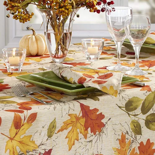 Vista 8 de Elrene Home Fashions - Servilletas de tela con estampado de hojas de otoño, 17 x 17 pulgadas, juego de 8