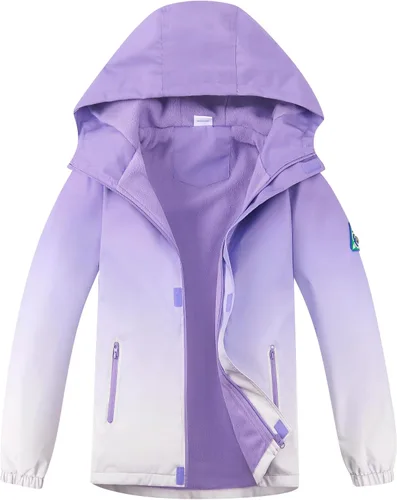 Vista 8 de M2C - Chaqueta ligera impermeable para exteriores con capucha para niñas, forro polar con estampado floral Perla de guepardo