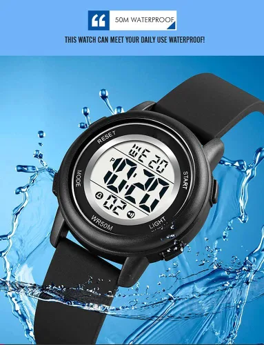 Vista 3 de Relojes digitales para mujer, pantalla LED, correa de silicona, reloj militar, multifunción, impermeable, alarma, cronómetro, retroiluminación LED