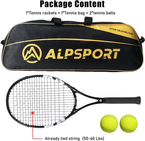 Vista 8 de ALP - Raqueta de tenis de 27 pulgadas, potente cabeza pesada de 4 3/8 pulgadas para adultos, raqueta duradera preencordada con 1 bolsa de transporte