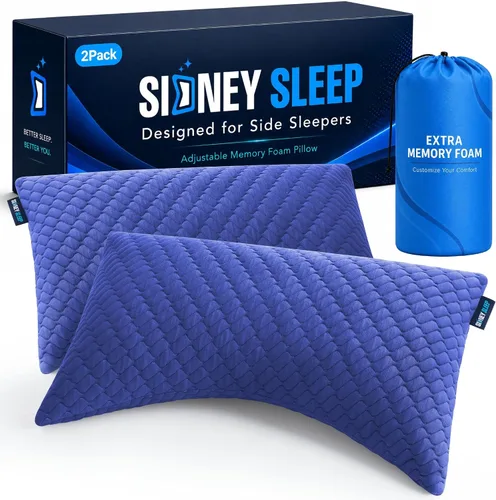 Vista 25 de Sidney Sleep Almohadas curvas ajustables para soporte de cuello y hombros con relleno extra triturado, almohada de contorno cervical para personas
