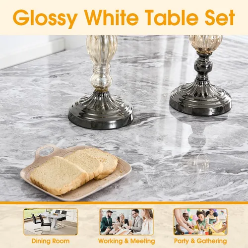 Vista 4 de JUFU Juego de mesa de comedor para 6, 63 pulgadas, juego de mesa de cocina y sillas de mármol sintético gris con 6 sillas de piel sintética, juego