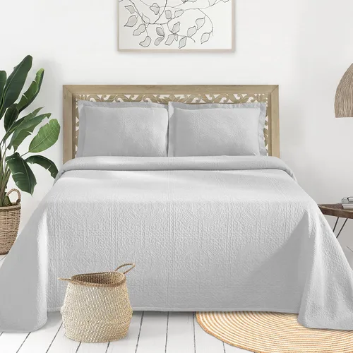 Vista 15 de BLUENILEMILLS BNM - Juego de 3 colchas de Matelasse, ropa de cama de gran tamaño, suave, transpirable, ligera, con juego de edredón de algodón