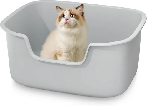 Vista 8 de Caja de arena grande para gatos con lados altos, bandeja de arena alta y profunda de entrada lateral, caja de arena para gatos pequeños y medianos
