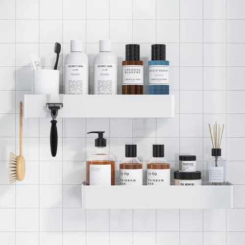 Vista 10 de Kitsure Organizador de ducha – Paquete de 2 organizadores de ducha adhesivos, estantes de metal inoxidables, organizadores de baño sin taladrar
