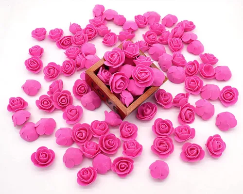 Vista 3 de D-Seven Flores artificiales, 100 unidades, mini rosas de espuma para manualidades, ramos de boda, centros de mesa de baby shower, arreglos florales