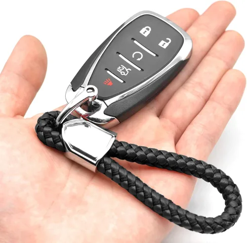 Vista 4 de Llaveros de cuero para llavero de automóvil, soporte de metal resistente con anillo en D para hombres y mujeres, 1 paquete, negro, largo