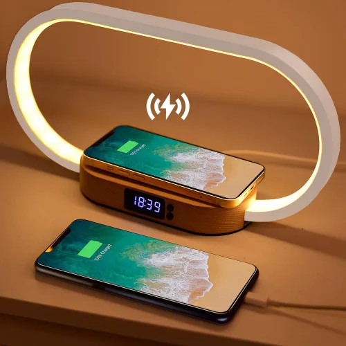 Vista 8 de Donewin Lámpara de noche de carga inalámbrica con puerto de carga USB, luz de mesa de noche de madera de alta calidad para dormitorio, lámpara