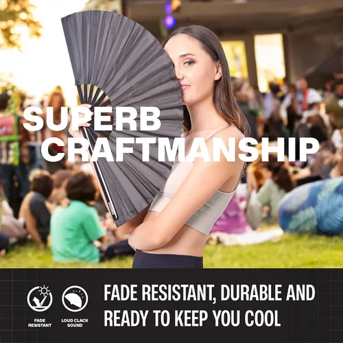 Vista 5 de SoJourner Bags Rave Fan – Abanico plegable grande – Abanico de mano Clack para raves, Halloween, Burlesque, atuendos arcoíris para mujeres