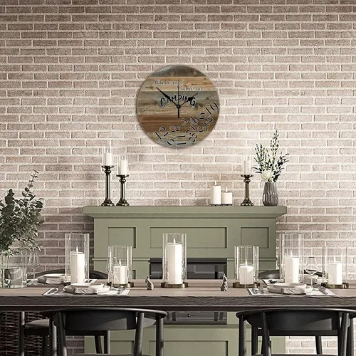 Vista 7 de Reloj de pared de madera de 12 pulgadas con texto en inglés "Who Cares You're on Camping Silent Silent Silent Quiet Wall Clock Retro Old Fashioned