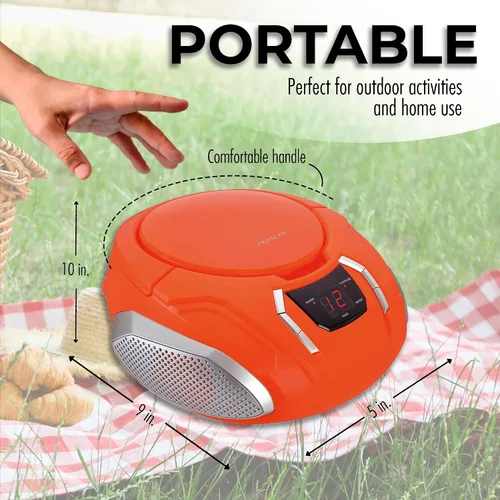 Vista 3 de Reproductor de CD portátil Boombox con radio AM/FM + altavoces incorporados + entrada auxiliar para teléfono/auriculares/cualquier audio