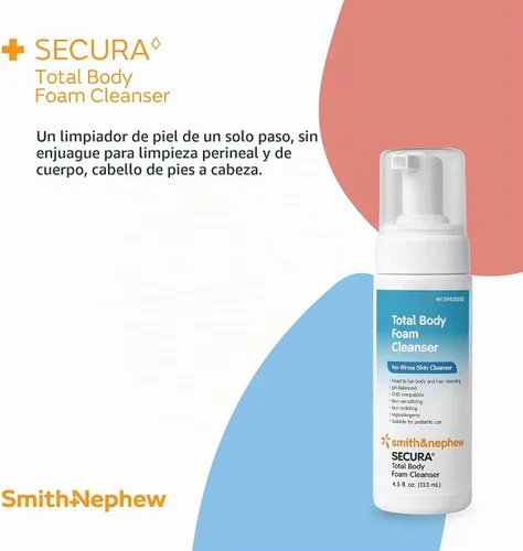 Vista 2 de Smith & Nephew 59430200 SECURA Limpiador de espuma corporal total, limpiador corporal sin agua, 4.5 onzas