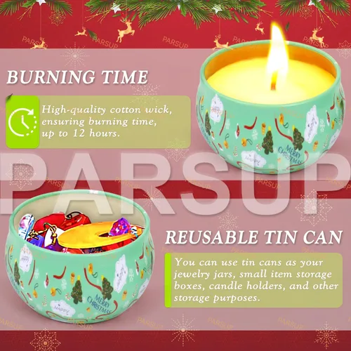 Vista 4 de Paquete de 12 velas perfumadas de Navidad, velas de tarro de 2.5 onzas, juego de 12 velas perfumadas de Navidad con fragancias navideñas