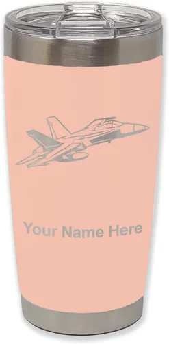 Vista 9 de LaserGram Taza aislada al vacío de 20 onzas, Fighter Jet 2, grabado personalizado incluido (negro)