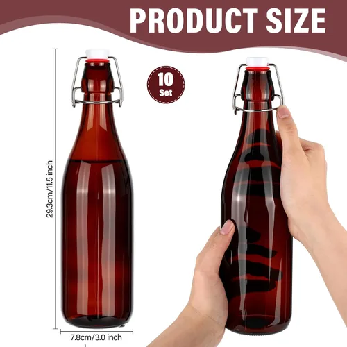 Vista 2 de Aoriher 12 botellas de vidrio ámbar de 25 onzas, botellas de vidrio con tapa abatible con tapas herméticas para cerveza casera, extracto