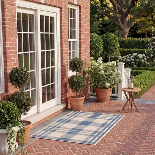 Vista 98 de SAFAVIEH Alfombra Lavable para Exteriores Colección Courtyard - 2'3" x 4', Beige y Azul, Patrón a Cuadros, No Desprende Pelusa y Fácil Limpieza