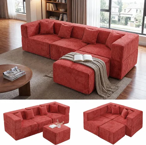 Vista 29 de MONVANE Sofá seccional deshuesado en forma de L de gran tamaño, chenilla Chenille-beige