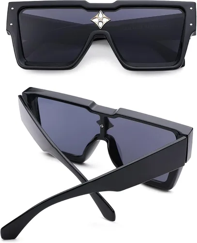 Vista 2 de NULOOQ Gafas de sol retro millonario para mujeres y hombres vintage a la moda parte superior plana marco grueso cuadrado estilo hip hop