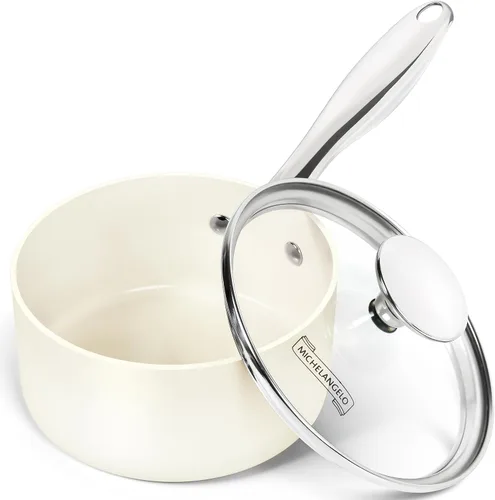 Vista 12 de MICHELANGELO Cacerola de 1 cuarto de galón con tapa, cacerola de salsa de cerámica antiadherente con mango de acero inoxidable, cacerola de 1 cuarto