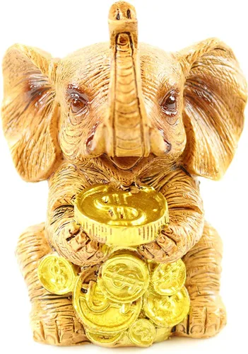 Vista 4 de Juego de 4 estatuas de tronco de elefante dorado, riqueza de la suerte de Feng Shui, decoración del hogar, cumpleaños, felicitación, regalo
