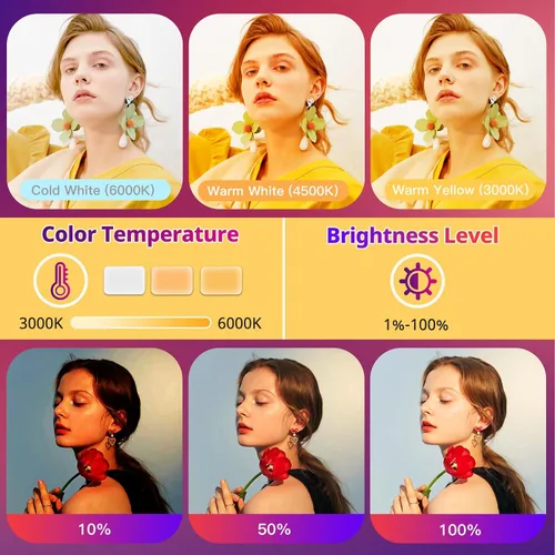 Vista 7 de Torjim Iluminación de video para fotografía RGB, luces de estudio con trípode ajustable, iluminación de 16 colores para grabación de 16