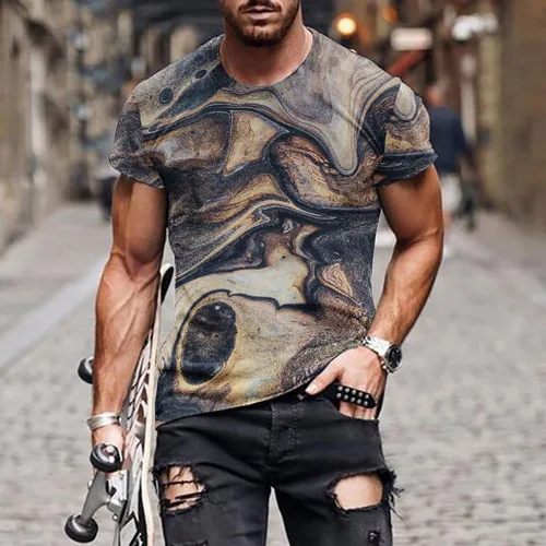 Vista 2 de Zeiyignr Camiseta de manga corta con estampado de mármol para hombre, camiseta de gimnasio para culturismo, camisas de entrenamiento de moda, camisa