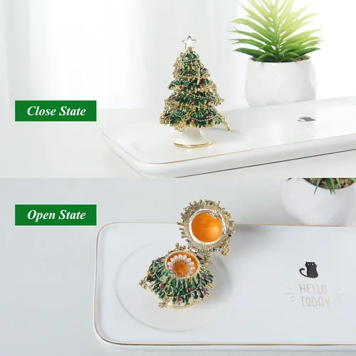 Vista 5 de LONGSHENG - SINCE 2001 - Verde pintado a mano esmaltado árbol de Navidad decorativo con bisagras joyería baratija caja regalo único