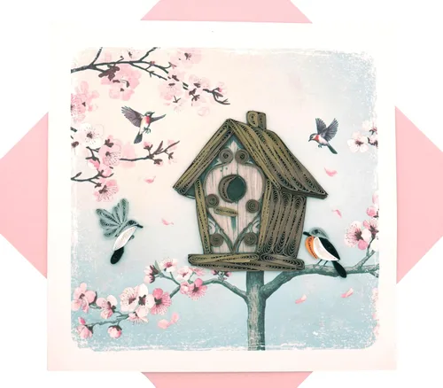 Vista 16 de Bluebirds, tarjeta de felicitación 3D, exclusiva dedicada a mano, tarjeta de felicitación de diseño para cumpleaños, día de San Valentín, día
