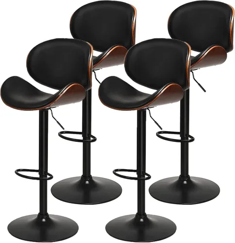 Vista 9 de NAFORT Juego de 2 taburetes de bar ajustables en altura de mostrador con asiento y respaldo de madera curvada, modernos taburetes de bar de piel