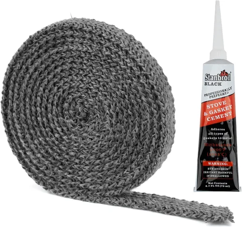 Vista 8 de Stanbroil Junta para estufa de leña, sello de cuerda de fibra de vidrio impregnada de grafito de 1/2" x 84" y kit de junta de cemento de alta