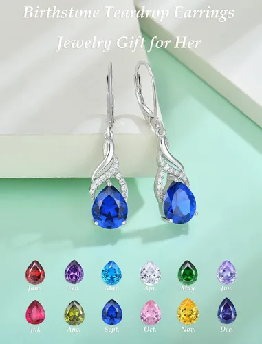 Vista 5 de Vesitim Womens Teardrop Dangle Earrings-Birthstone Gemstones Earrings 925 Sterling Silver Infinity Drop Earrings Jewelry Gift for