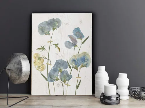 Vista 2 de Lienzo decorativo para pared, diseño de guisantes dulces azules I