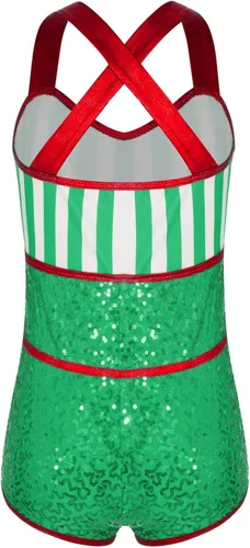 Vista 2 de Disfraz de Navidad con bastón de caramelo para niñas, estampado de rayas, ballet, danza, gimnasia, leotardo ciclista