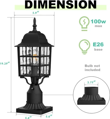 Vista 5 de Paquete de 2 luces de poste para exteriores del atardecer al amanecer, lámpara exterior con base de montaje en muelle, luz de farol de poste