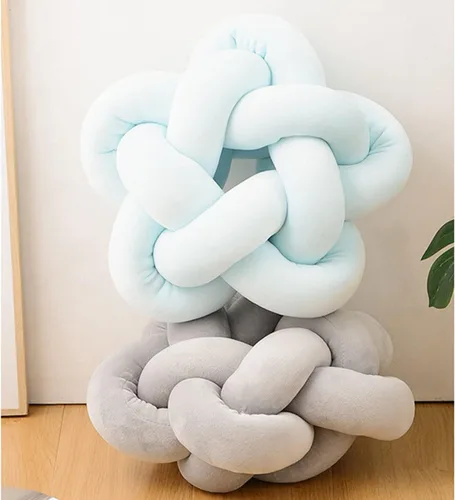 Vista 7 de Almohada de felpa con nudo hecha a mano, almohada de estrella anudada suave para sofá, cojín lumbar, almohada de bola de relleno para el hogar