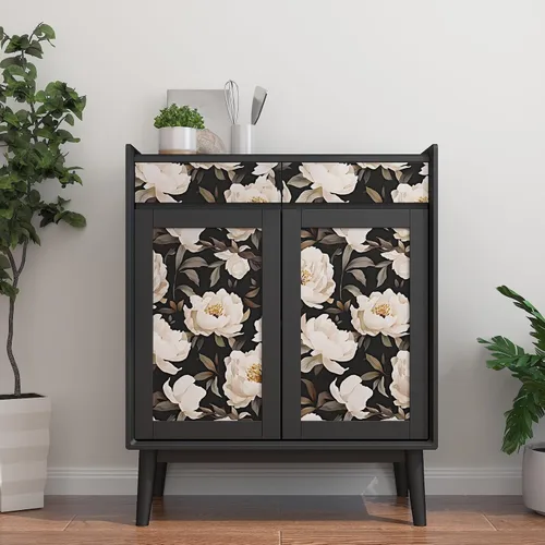 Vista 8 de Papel tapiz floral para despegar y pegar, papel de contacto negro/beige, flores de peonía grandes de 17.5 x 118 pulgadas, papel mural vintage