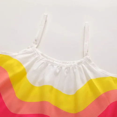Vista 4 de Vestido de verano para niña pequeña, con correa de rayas de arco iris, falda de sol para playa