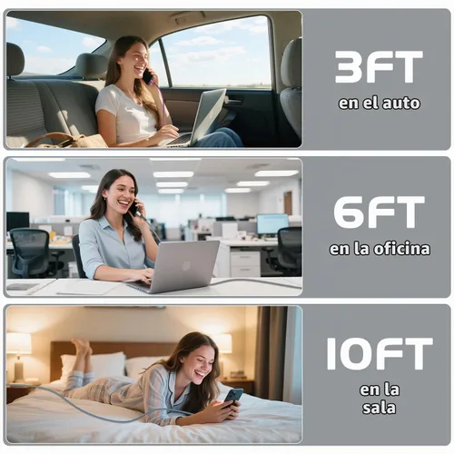 Vista 6 de QQLIKE - Cable USB C a USB C de 60 W, paquete de 3 [3/6/10 pies] C a C cable de carga rápida 60W PD Nylon Braided Cable Fast Charging for Phones