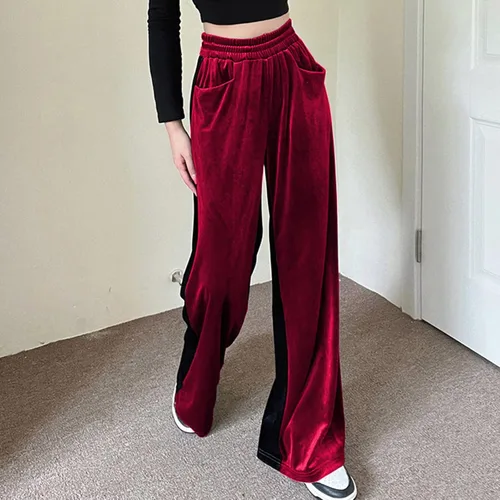 Vista 6 de Womens Velvet High Waist Harem Pants Relaxed Fit Elastic Waist Velour Joggers Sweatpants Wide Leg Baggy Sweat Pants