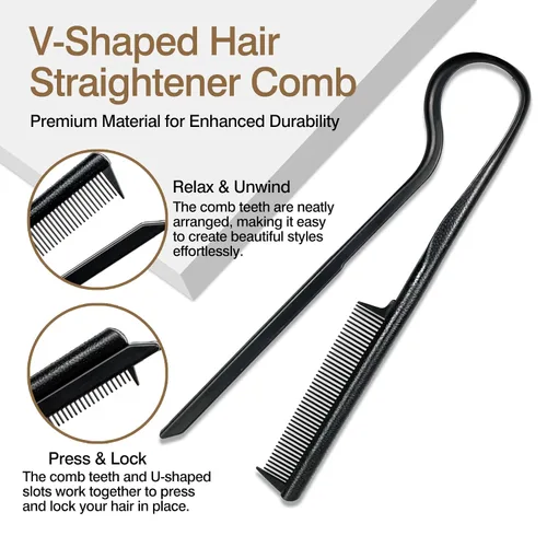 Vista 2 de Peine alisador de pelo en forma de V – Herramienta portátil de peluquería de paja de trigo para peinar y alisar, herramienta de peluquería DIY
