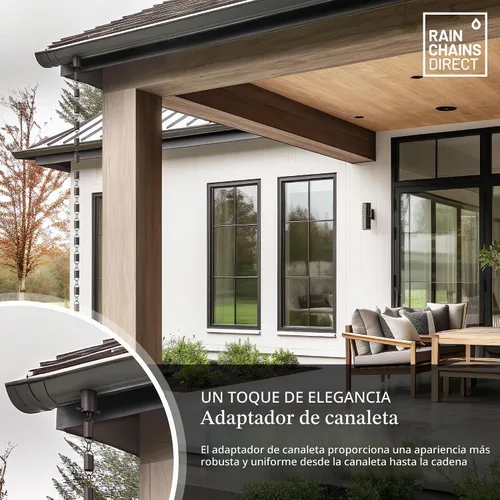 Vista 2 de Rain Chains Direct - Adaptador/Instalador de Canalones de Cadena de Lluvia en Aluminio con Revestimiento de Pintura Electrostática Negra Aluminio