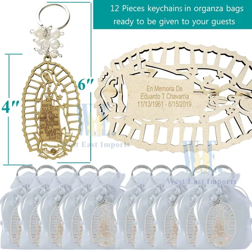 Vista 2 de 12 llaveros grabados personalizados con texto en inglés «Our Lady of Guadalupe», recuerdos de la primera comunión, bautizo, evento religioso