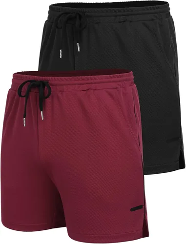 Vista 4 de COOFANDY Paquete de 2 pantalones cortos de entrenamiento de gimnasio para hombre, pantalones de malla ligeros para culturismo, entrenamiento