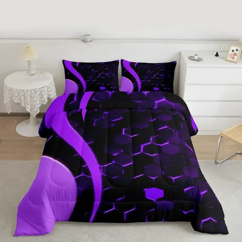 Vista 16 de Feelyou Juego de ropa de cama abstracta suave para niños y niñas, juego de edredón geométrico tamaño individual, edredón de rayas de microfibra