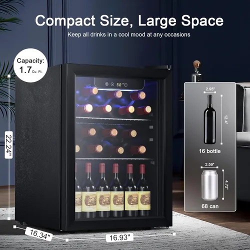 Vista 2 de Antarctic Star Mini Fridge 68 Can Beverage Refrigerator Cooler with Glass Door,Adjustable Shelves & Digital Temperature for Soda Beer or beverage
