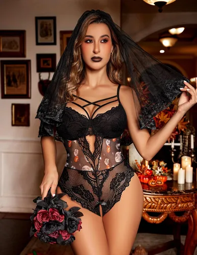 Vista 5 de Avidlove Body de lencería con arnés de encaje floral para mujer, camisón de una pieza